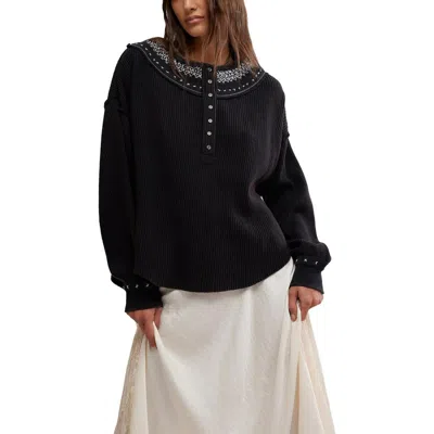 We The Free Womens Embroidered Cotton Henley In Black