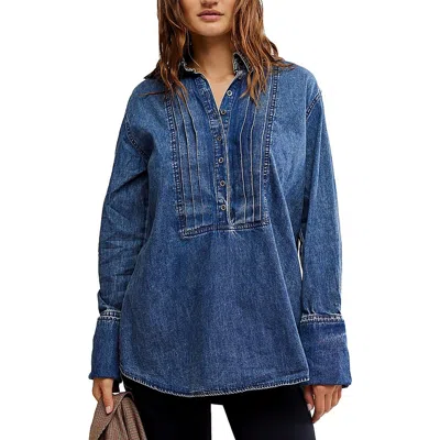 We The Free Womens Pintuck Denim Tunic Top In Multi
