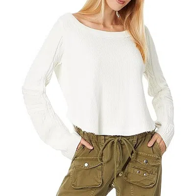 We The Free Womens Ribbed Cable Knit Pullover Sweater In White