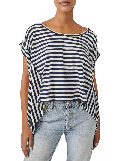 We The Free Womens Striped 100% Cotton Pullover Top In Blue