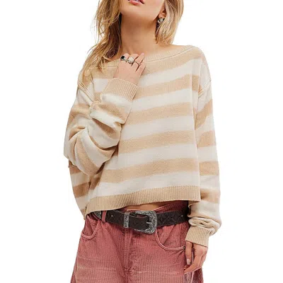 We The Free Womens Striped Knit Crop Sweater In White
