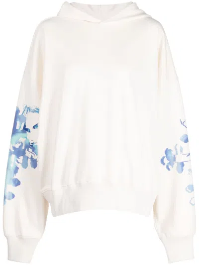 We11 Done Abstract-print Cotton Hoodie In White
