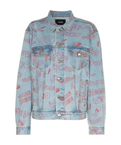 We11 Done All-over Logo Print Denim Jacket In Blue