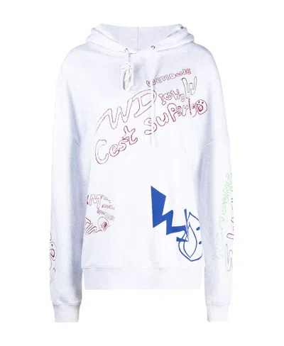 We11 Done All-over Print Drawstring Hoodie In White