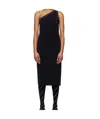 We11 Done Black Unbalanced Midi Dress In Black