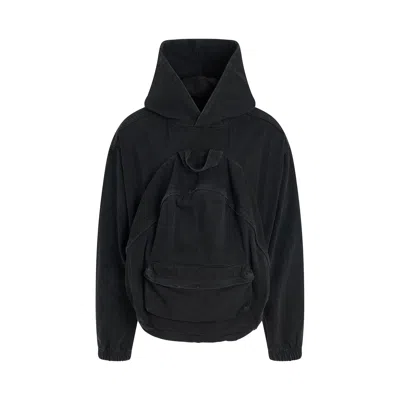 We11 Done Bag Shaped Craft Denim Hoodie In Black