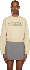 We11 Done Beige Cursive Crop Sweatshirt In Beige