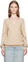 We11 Done Beige Deep V-neck Sweater In Beige