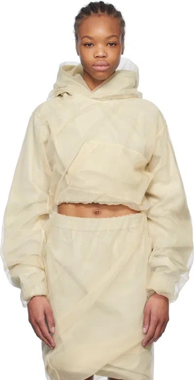 We11 Done Beige Layered Cropped Hoodie