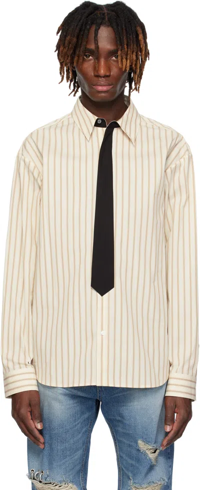 We11 Done Beige Necktie Striped Shirt