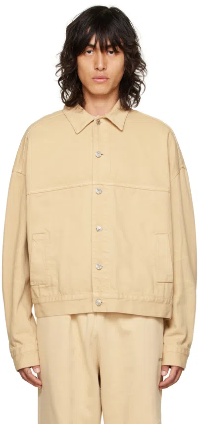 We11 Done Beige Printed Trucker Denim Jacket