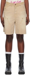 We11 Done Beige Raw Edge Shorts In Beige