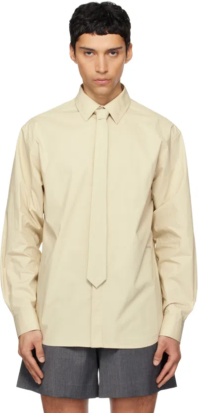 We11 Done Beige Solid Tie Shirt In Gray