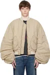 We11 Done Beige Washed Nylon Bomber Jacket In Sand