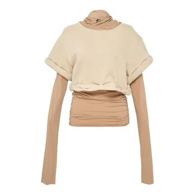 We11 Done Beige Womens Rolledup Hoodie In Neutral