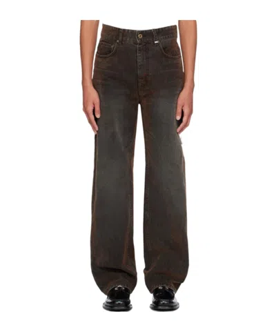 We11 Done Brown Flocked Jeans In Black