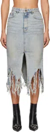 We11 Done Blue Distressed Denim Midi Skirt In Gray