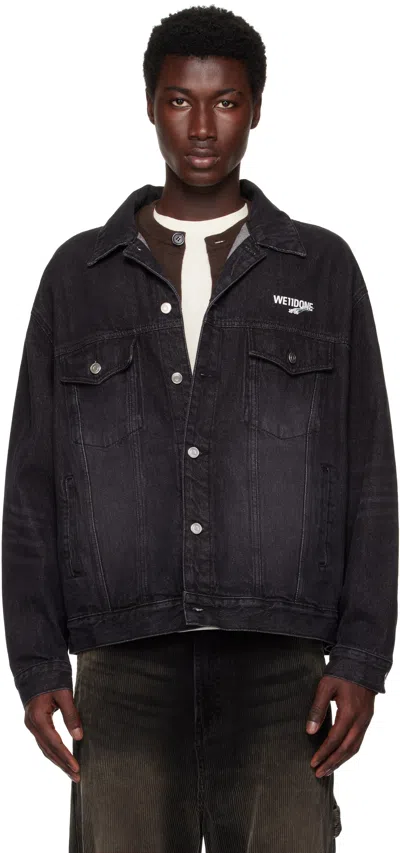 We11 Done Black '1506' Logo Loose-fit Trucker Denim Jacket