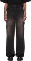 WE11 DONE BLACK AGING EFFECT CARPENTER JEANS