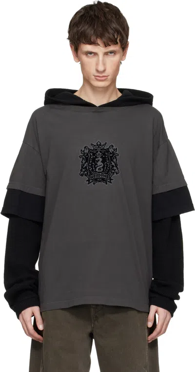 We11 Done Black & Gray Layered-over Hoodie In Multi