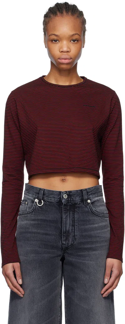 WE11 DONE BLACK & RED STRIPED CROPPED T-SHIRT