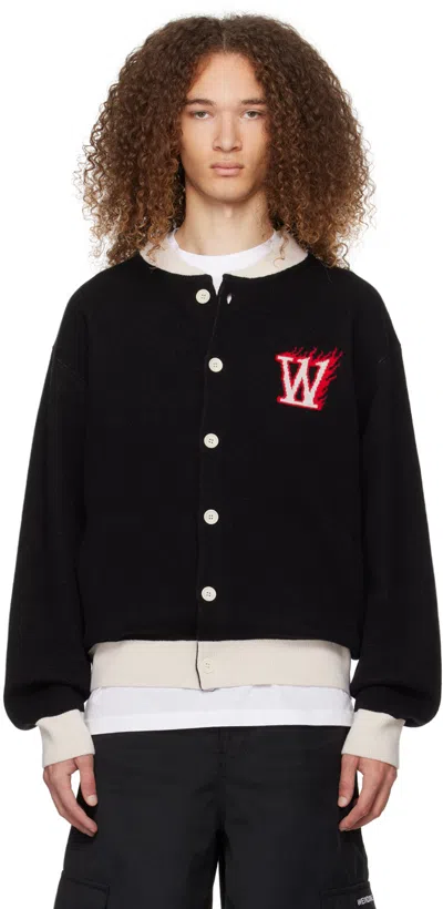 We11 Done Black Baseball Cardigan