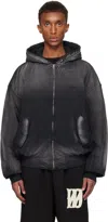 We11 Done Black Bomber Zip-up Hoodie In Black