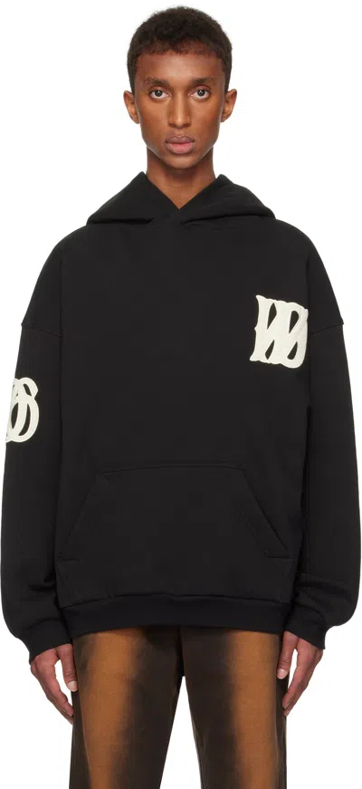We11 Done Black Bouclé Letter Logo Hoodie