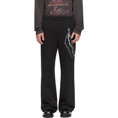 We11 Done Black Chain Embroidered Sweatpants