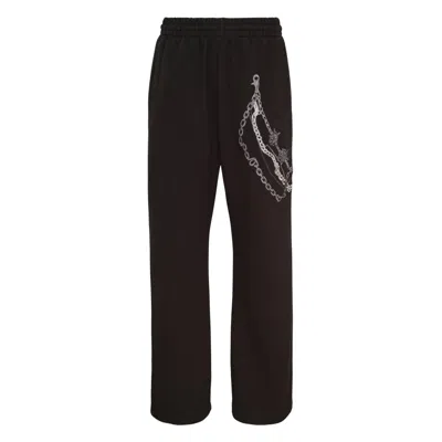 We11 Done Black Chain Graphic Sweatpants