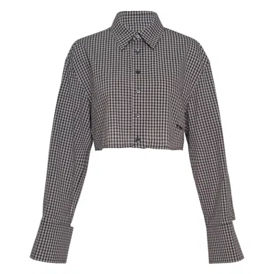 We11 Done Black Check Cropped Shirt In Gray