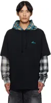 We11 Done Black Checkered Layered Hoodie In Black