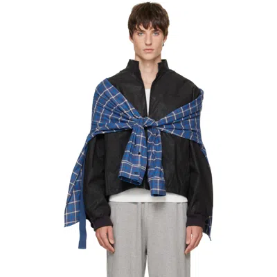 We11 Done Black Coated Layered Harrington Jacket In Animal Print
