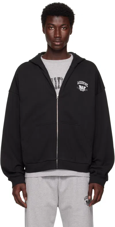 We11 Done Black Collegiate Zip-up Hoodie