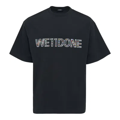 We11 Done Black Colorful Rhinestone Logo Tee