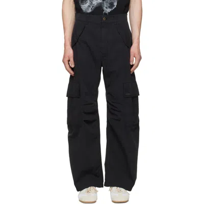 We11 Done Black Crescent Shirring Cargo Pants