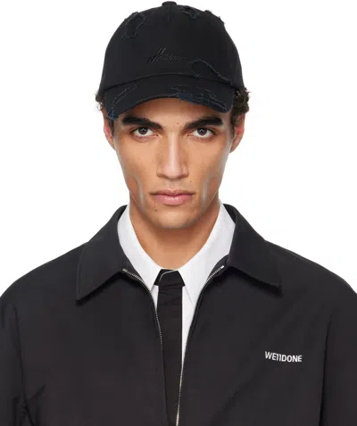 We11 Done Black Destroyed Logo Embroidered Cap