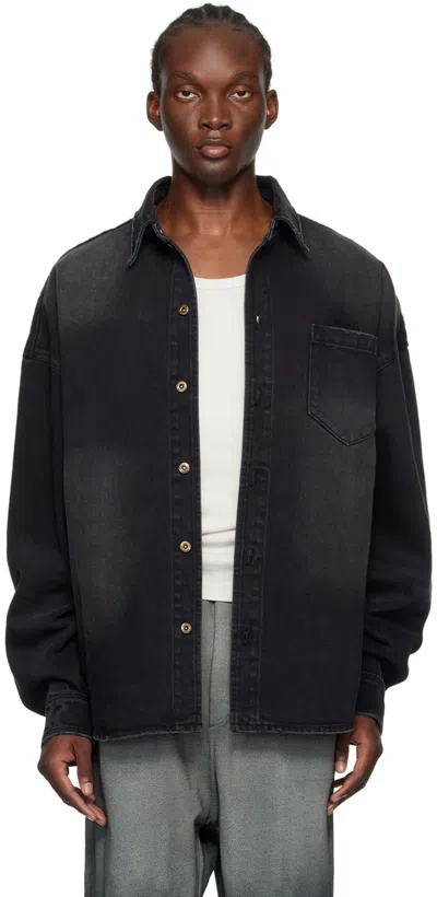 We11 Done Black Distressed Denim Shirt