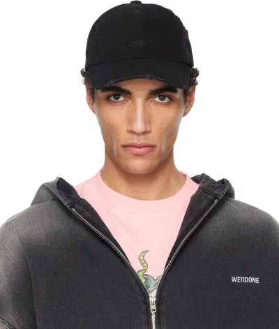 We11 Done Black Distressed Logo Embroidered Cap