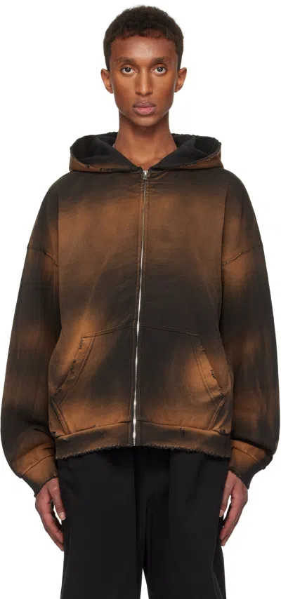 We11 Done Black Distressed Zip-up Hoodie