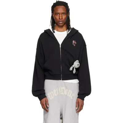 We11 Done Black Doodle Teddy Zip-up Hoodie