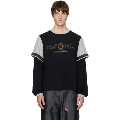 We11 Done Black Double-sleeve Tape Long Sleeve T-shirt