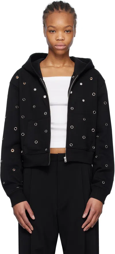 We11 Done Black Eyelet-detail Zip-up Hoodie