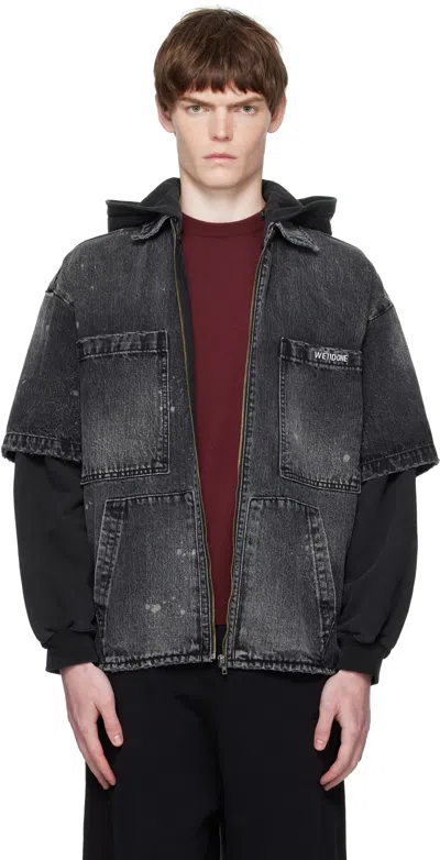 We11 Done Black Faded Layered Hoodie Denim Jacket