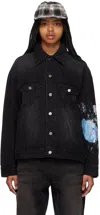 We11 Done Black Graphic Denim Jacket In Black