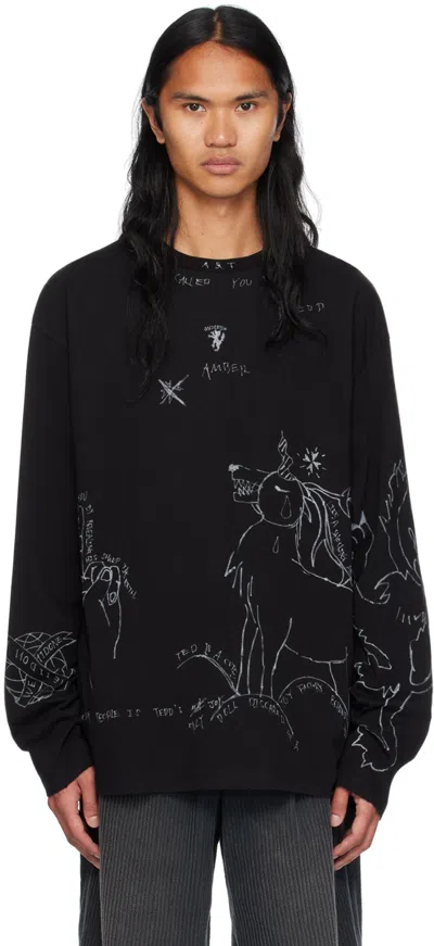 WE11 DONE BLACK GRAPHIC LONG SLEEVE T-SHIRT
