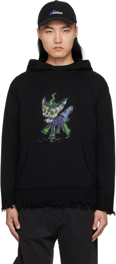 We11 Done Black Grunge Monster Pony Knit Hoodie