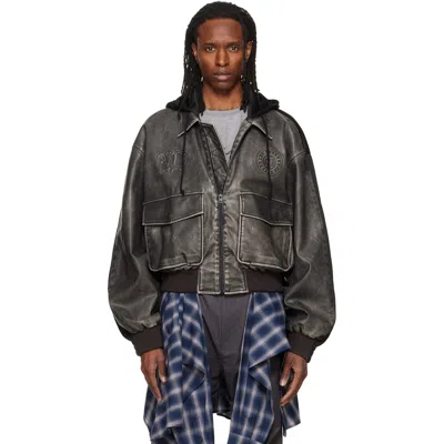 We11 Done Black Hybrid Hooded Faux-leather Track Jacket