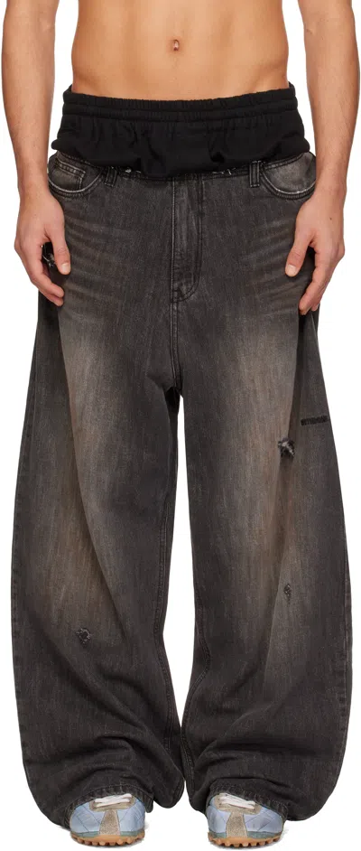 We11 Done Black Layered Jeans In Blue