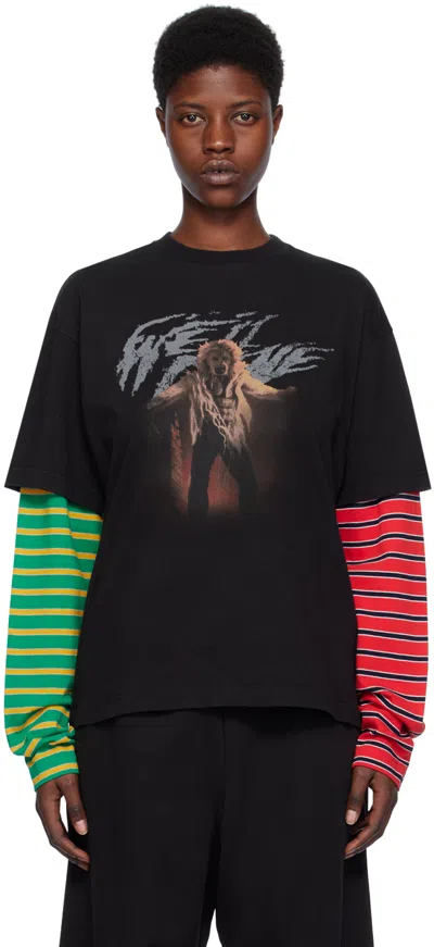 We11 Done Black Layered Long Sleeve T-shirt In Mix